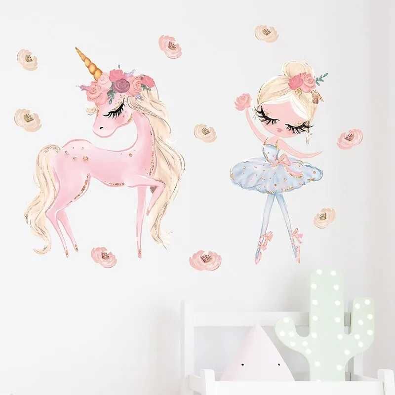 Sticker decorativ mare balerina/unicorn, repoziționabil, lavabil