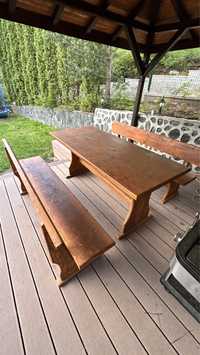 Градинска маса с две пейки комплект баварски стил - масив