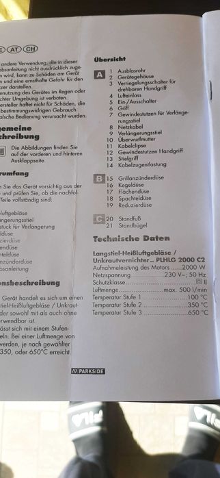 Suflanta aer cald/arzator buruieni PARKSIDE PLHLG C2-2000W-5lei transp