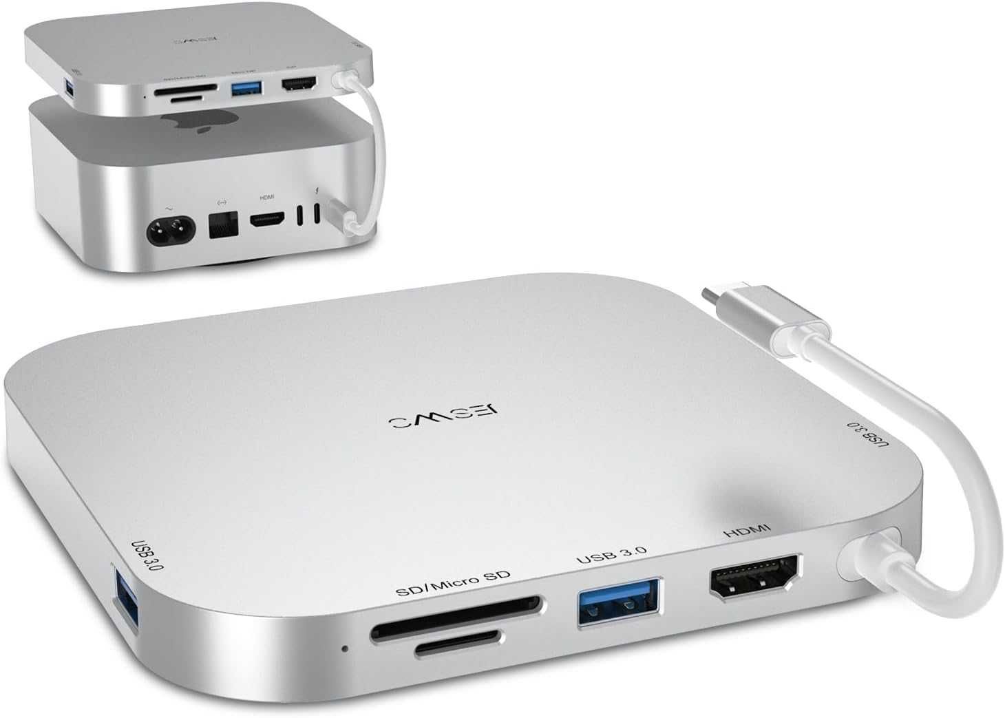 JESWO Докинг станция за Mac Mini M4/M4 Pro с 4K/60Hz HDMI,3 х USB 3.0