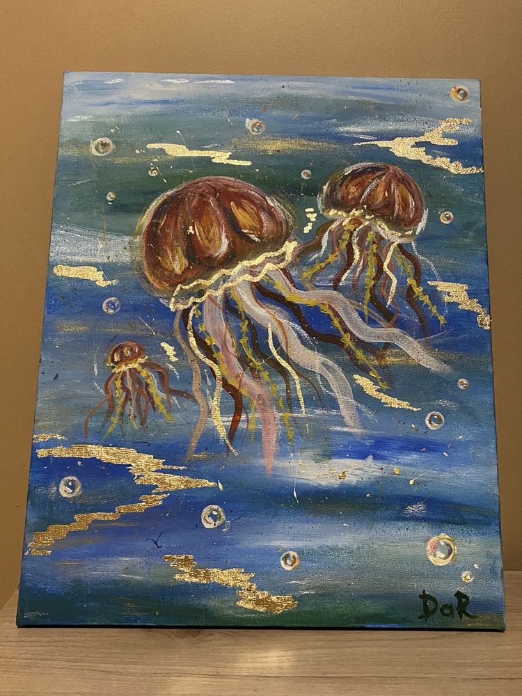 Холст акрил картина медузы океан