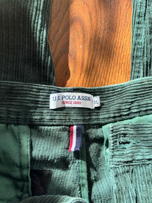 Панталон US POLO рипсен/джинсов/чино, цвят зелен, за мъже
