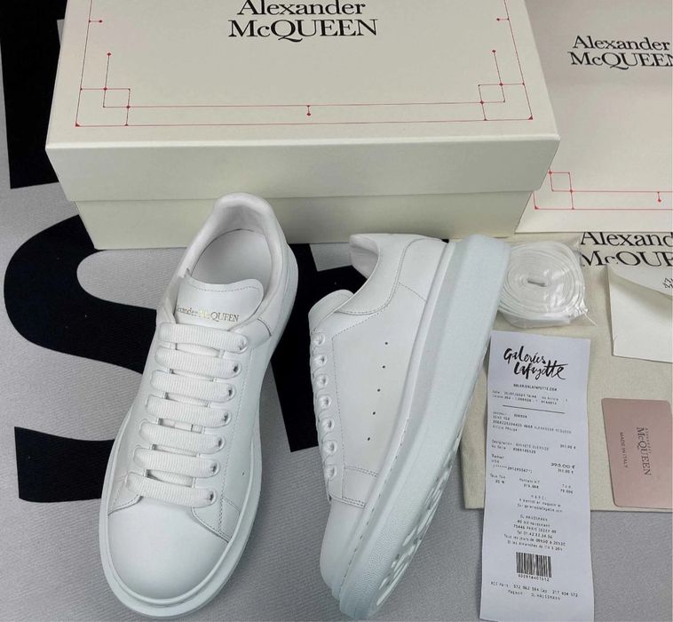 Adidasi Alexander Mcqueen albi full white piele naturala