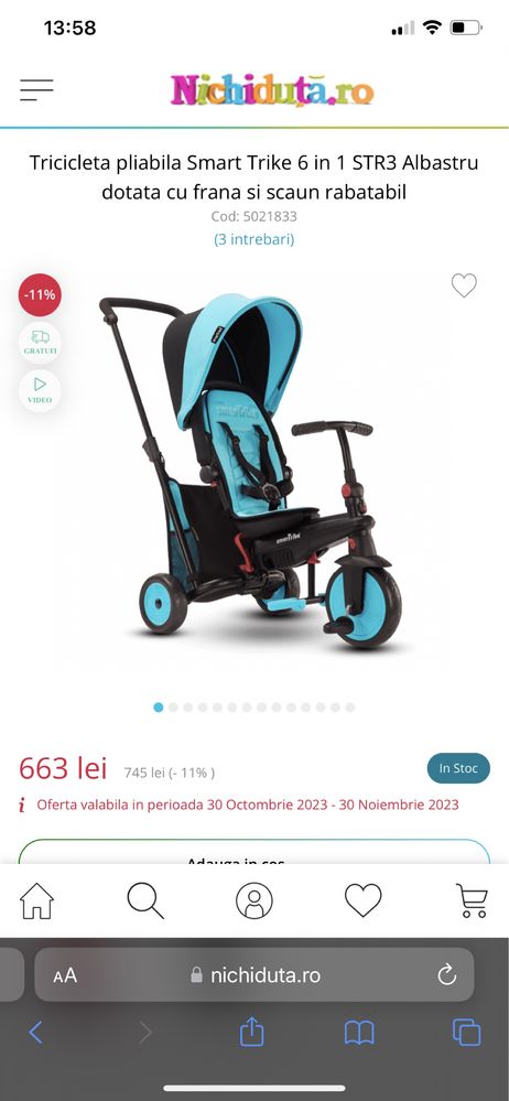 Vand tricicleta Smart trike 6 in 1, folosita foarte putin