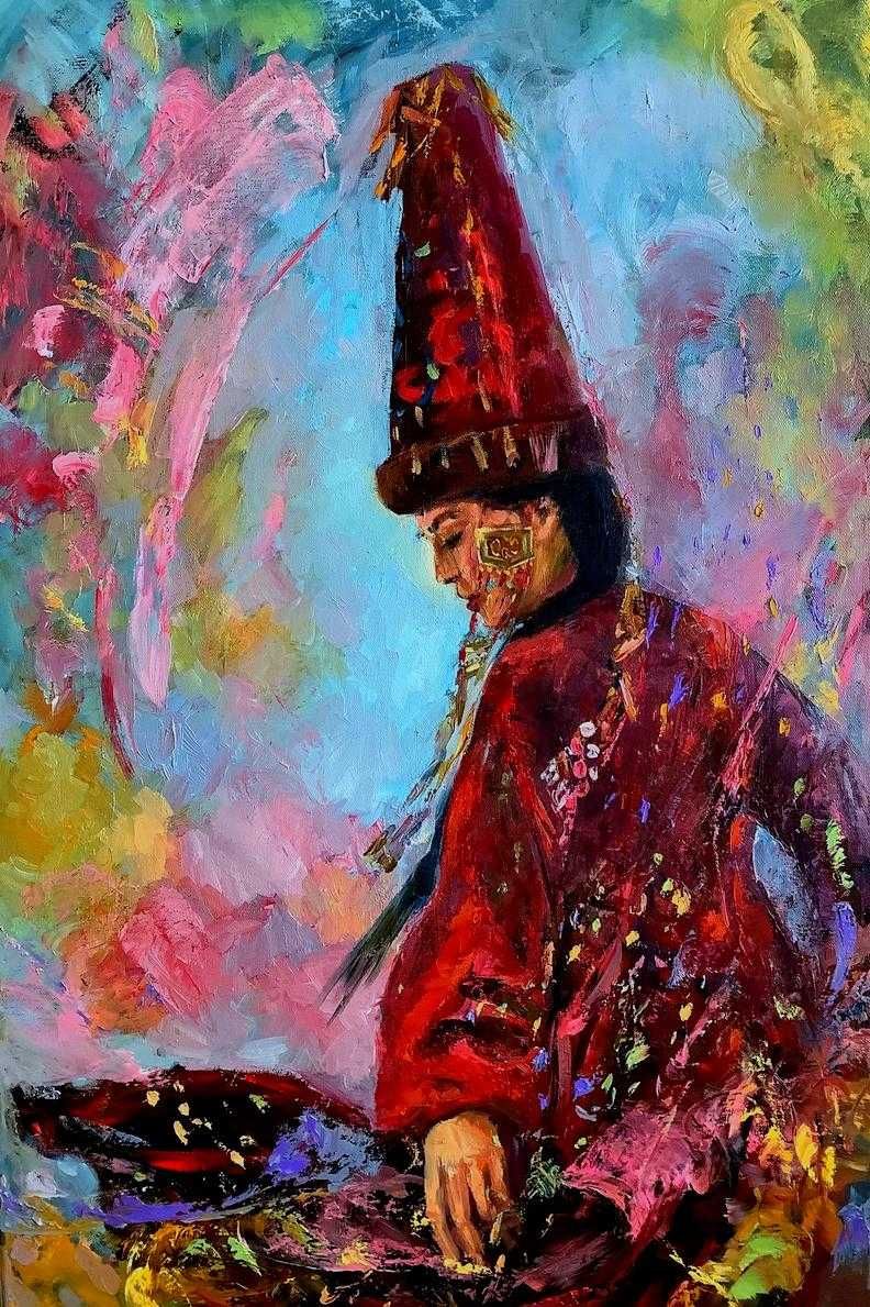 Картина холст масло казахские девушки авторская этно живопись