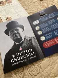 2 Monede comemorative placate cu aur Winston Churchill