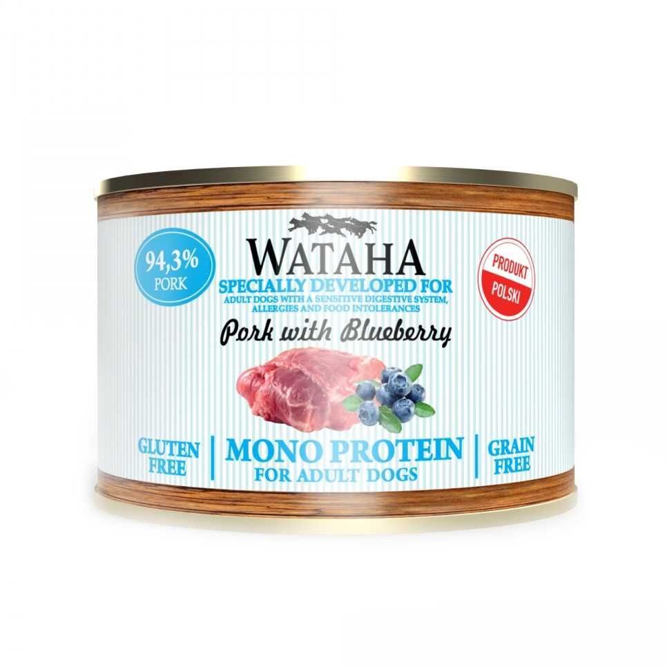 Conserva Wataha MONO PROTEIN Caine Adult, 94,5% Carne, Porc&Afine,200g