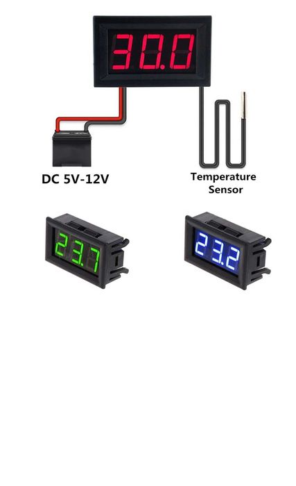 Termometru Digital de panou cu fir si sonda DC12 V Verde/Albastru/Rosu