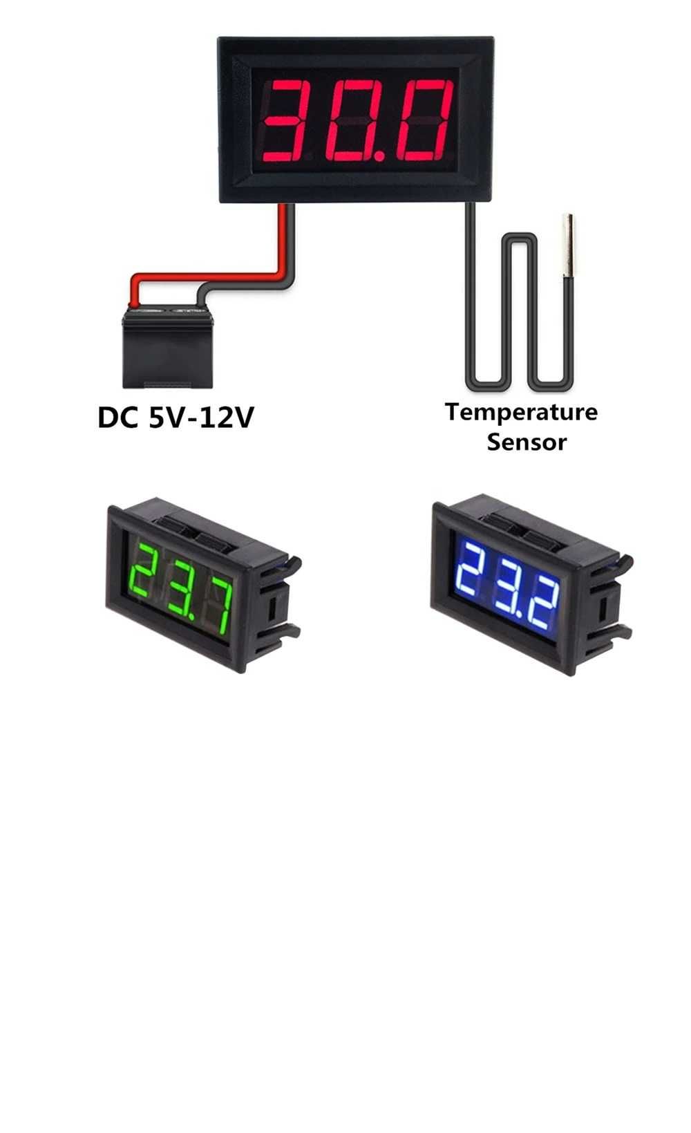 Termometru Digital de panou cu fir si sonda DC 12 V Verde/Albastru