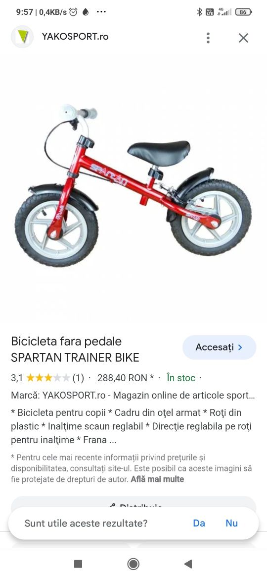 Bicicleta pentru copii, fara pedale