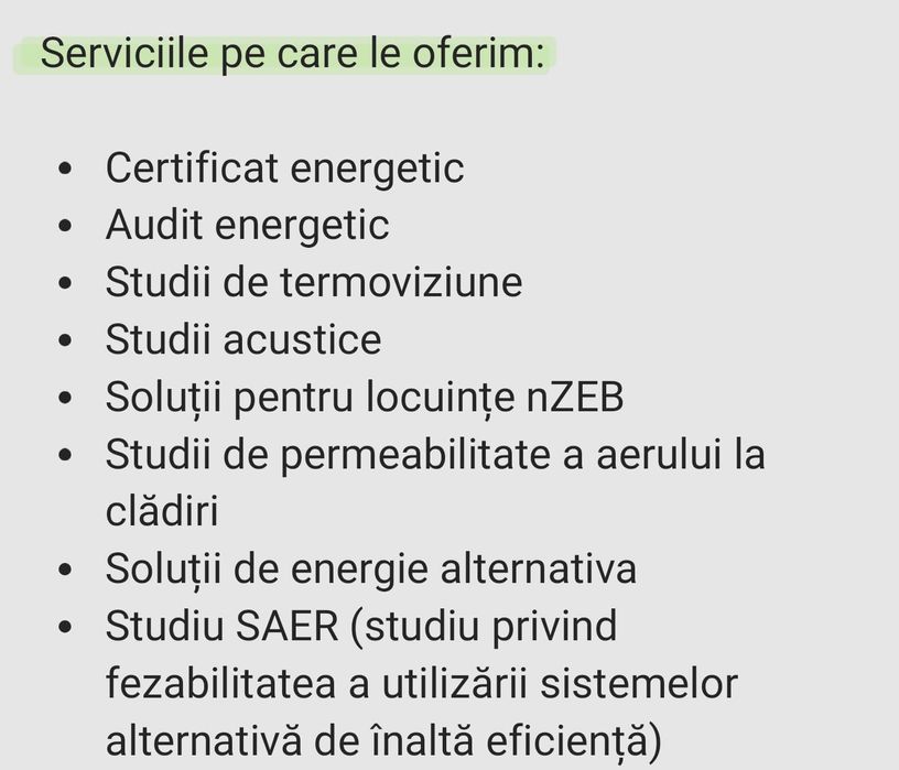 Certificat energetic, audit energetic, termoviziune si multe altele.