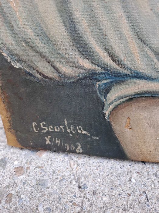 tablou vechi pictura pe panza 78/49 cm semnat C Scortea datat 1908