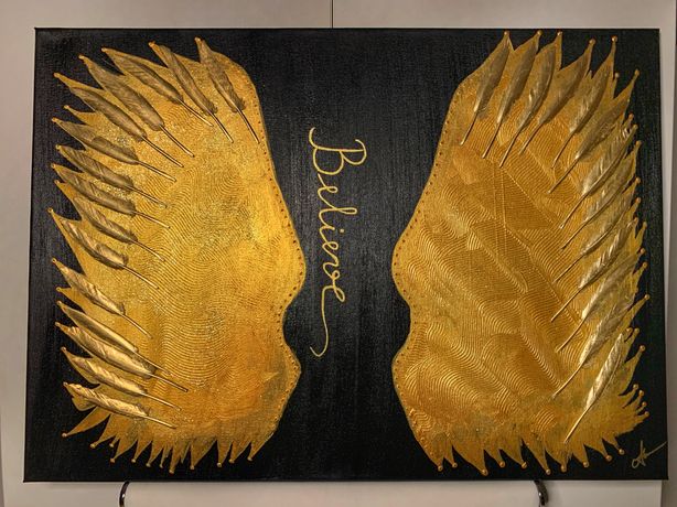 Tablou Gold Wings pictat manual