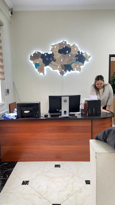 Карта Казахстан на стену из дерева с подсветкой 150*85 см ДОСТАВ. БЕСП