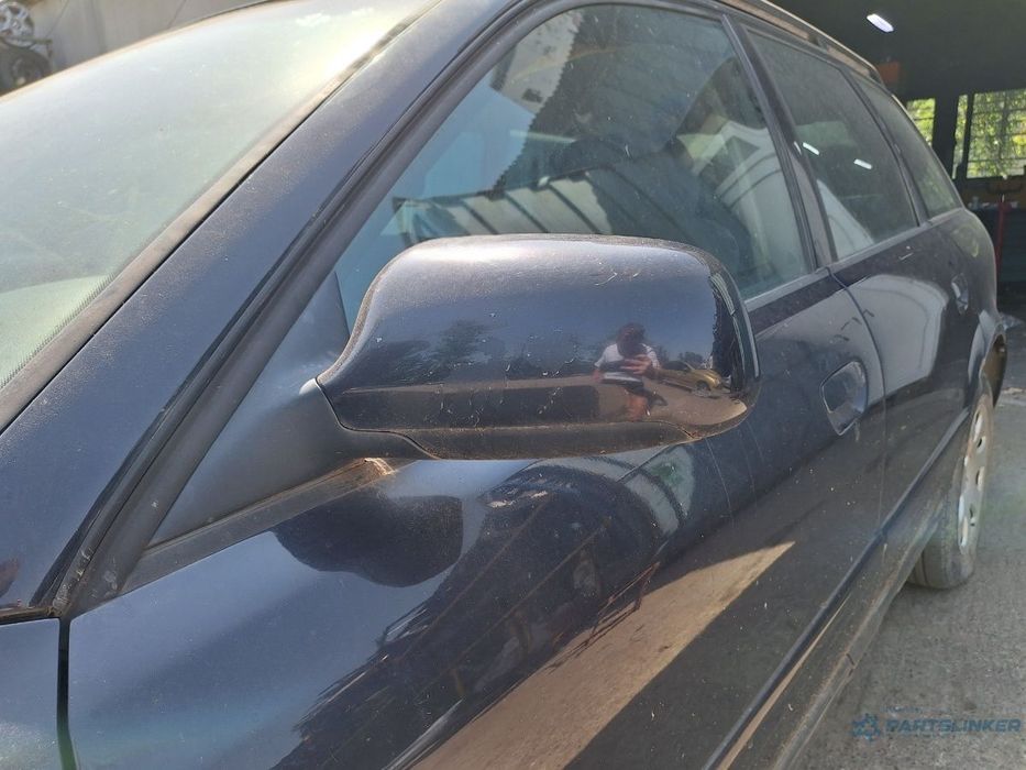 Oglinda laterala electrica portiera fata stanga sofer AUDI A4 Avant 8D5, B5 1994 - 2001 , sticla heliomata , carcasa albastru LZ5L , volan stanga