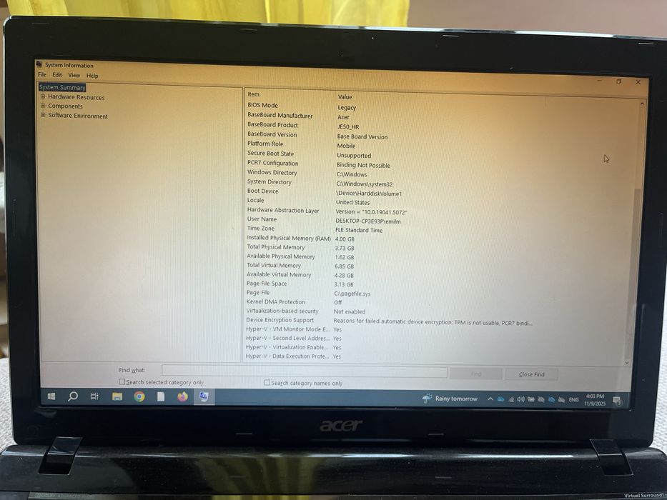 Acer Aspire Intel i5, 4GB RAM, 15,4”