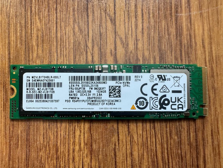 НОВО Samsung PM981a 1000GB 1TB SSD NVMe OPAL 2280 Gen 3 x4 PCIe