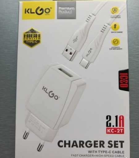 Универсално зарядно KLGO KC-2T, type C, fast charger+high speed кабел