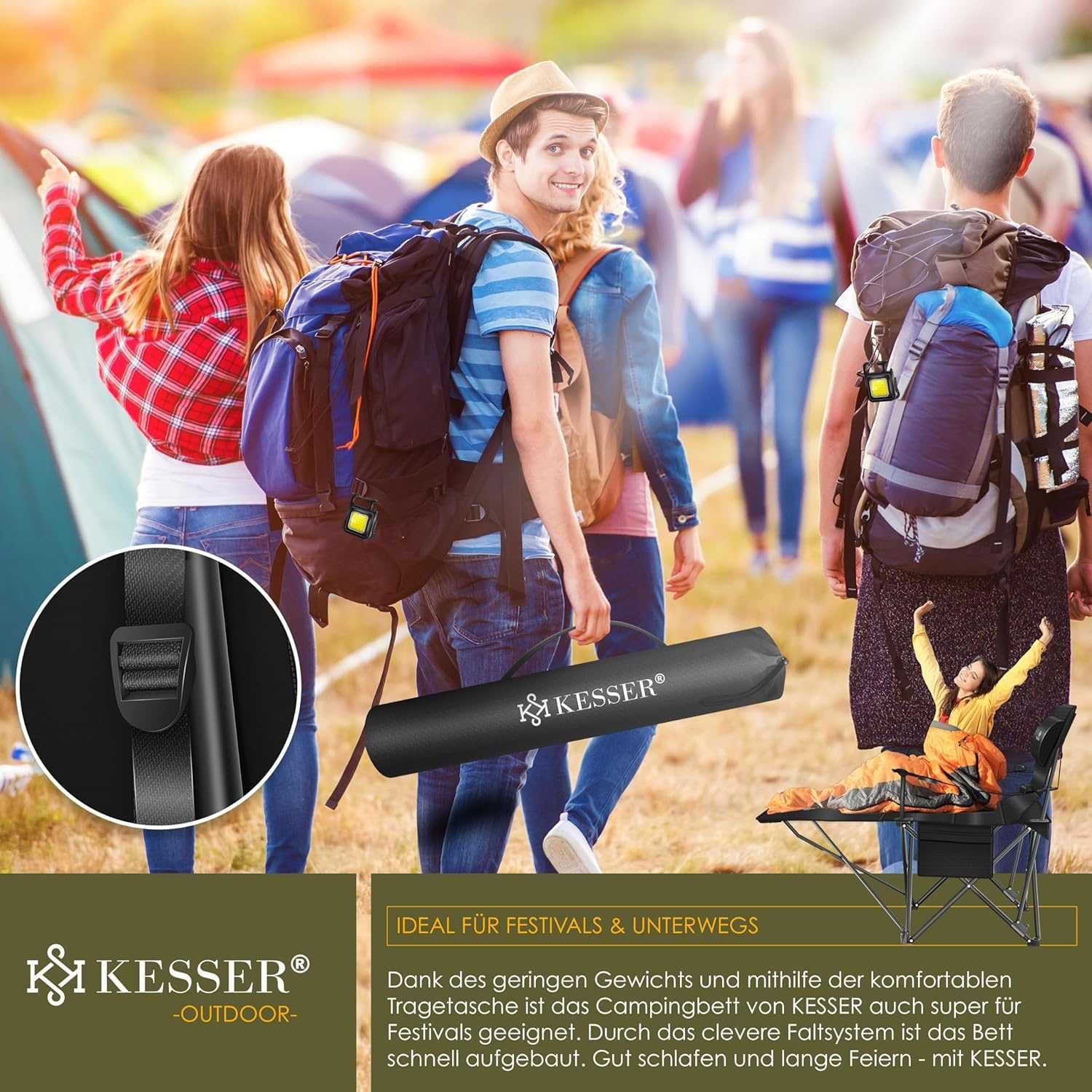 Къмпинг стол KESSER® 2 в 1, шезлонг, до 160 кг |