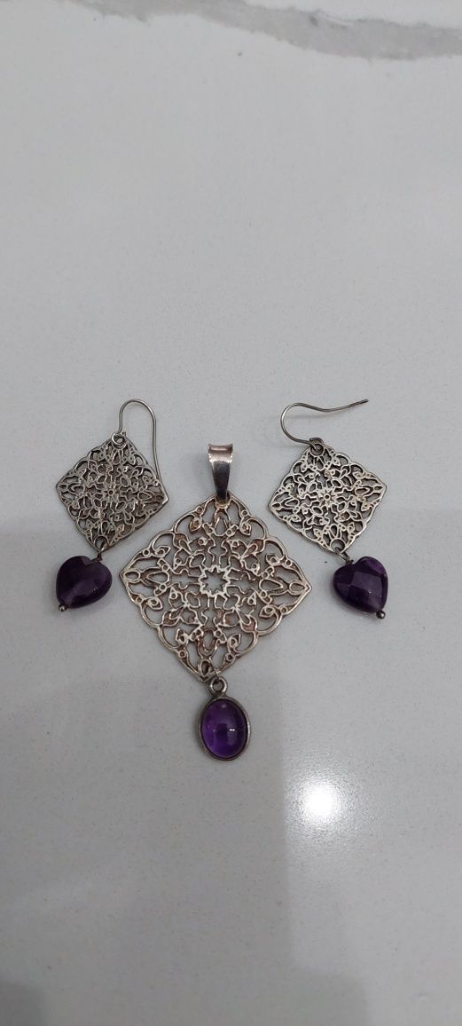 Set argint model dantelat cu ametist