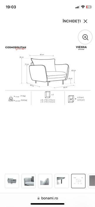 Fotoliu catifea gri ca nou - set doua bucati