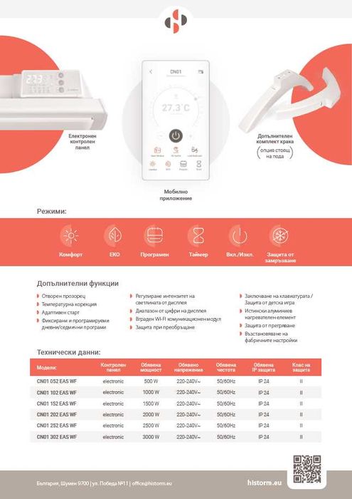 Електрически конвектор CN01 202 EAS.WF , 2000W с WI-FI управление