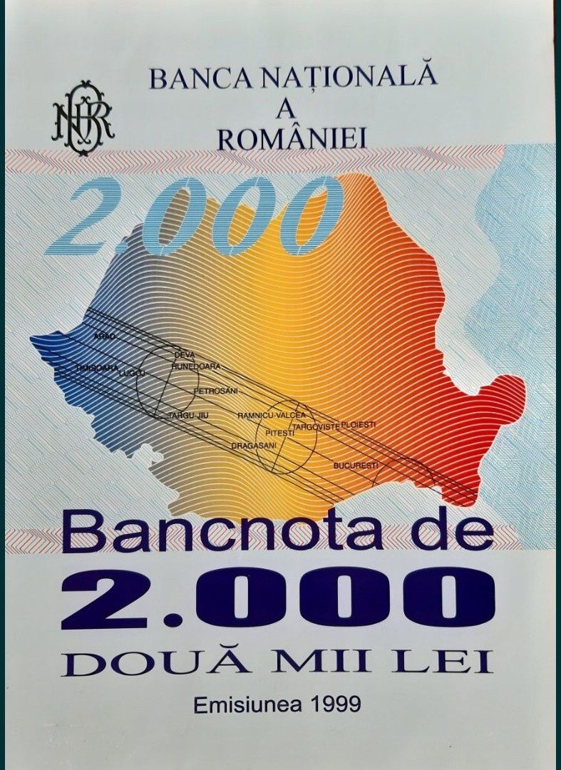 Bancnota eclipsa 2000 lei necirculata UNC serii consecitive 001A0