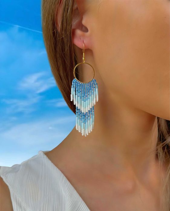 Ръчно изработени обеци, Японски мъниста, Неръждаема стомана, Уникални