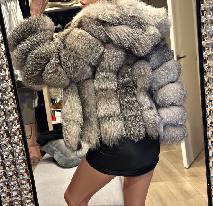 Палто естествен косъм grey