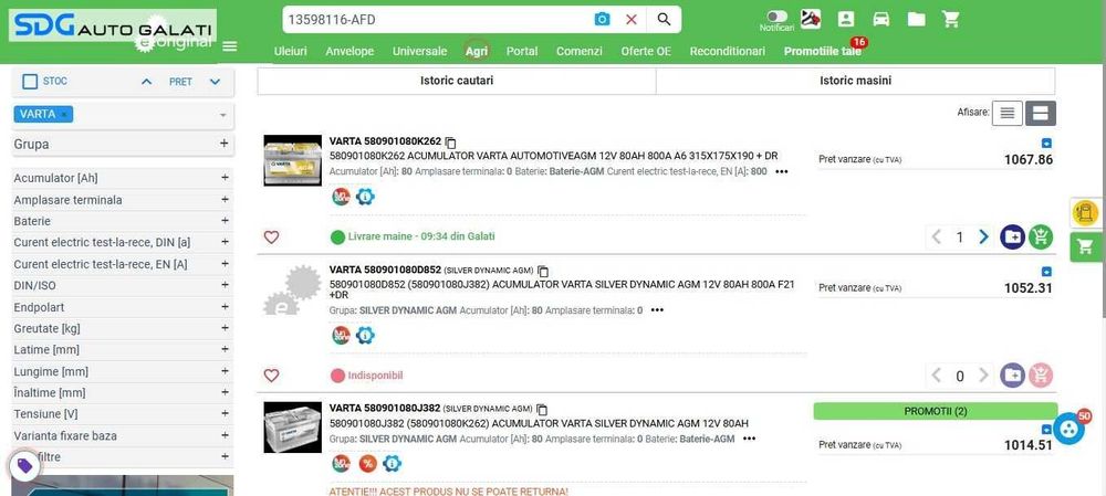 Baterie Acumulator Auto AGM AFD 80AH 800A VARTA 13598116 Volkswagen Audi Seat Skoda Ford Opel Toyota BMW Mercedes Renault Peugeot Dacia 1999 - 2020 [B4784]