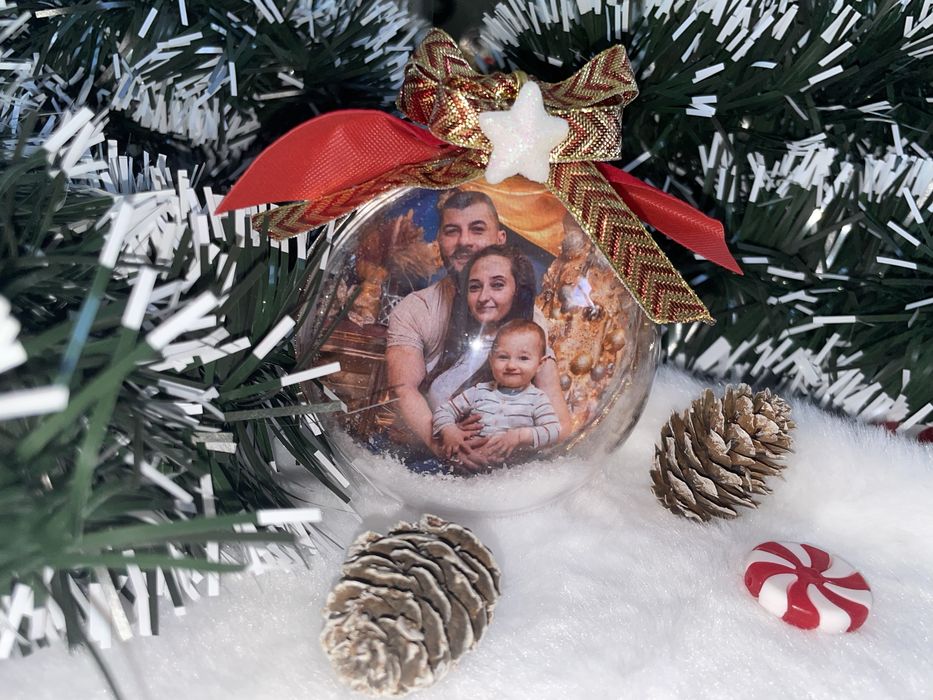Коледна топка със снимка 8см.