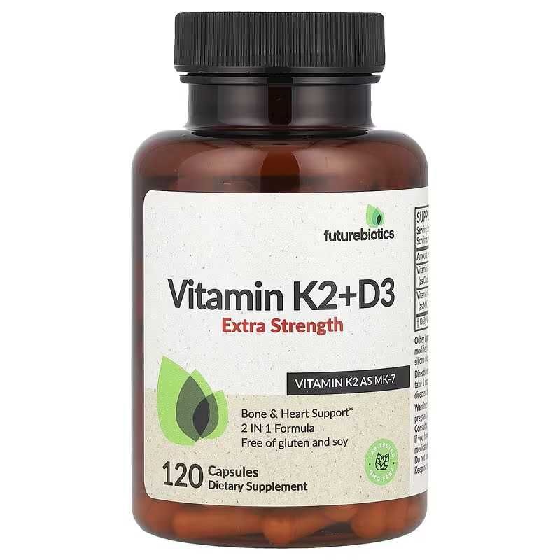 Futurebiotics, Future biotics, K2 + D3, Витамины K2 + D3, 120 капсул