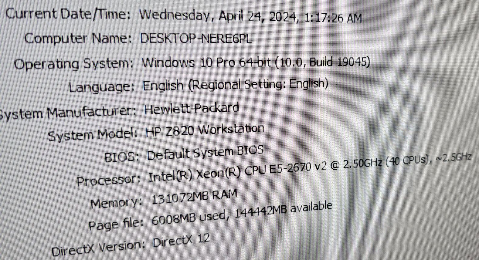 Workstation 2 CPU x Xeon E5 2670 40CPUs 128GB RAM K5000 4GB