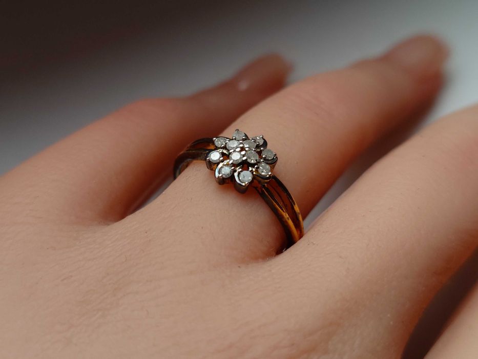 Inel din argint aurit cu diamante tăietură veche europeană