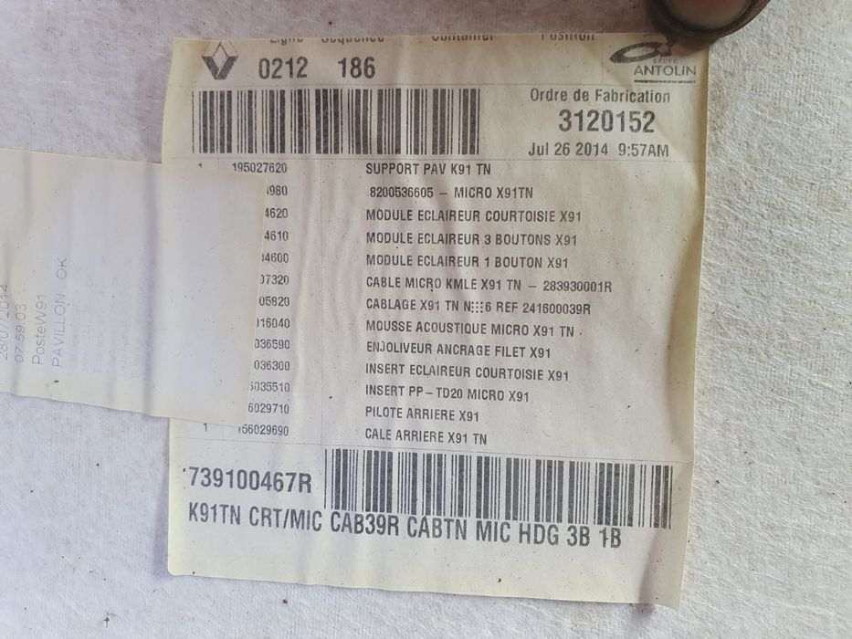 Plafon interior Renault Laguna 3 (facelift) (2011 - 2015)M9R854