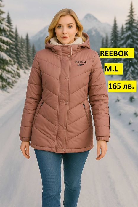 Reebok зимно яке с качулка в пудрено розово – M,L