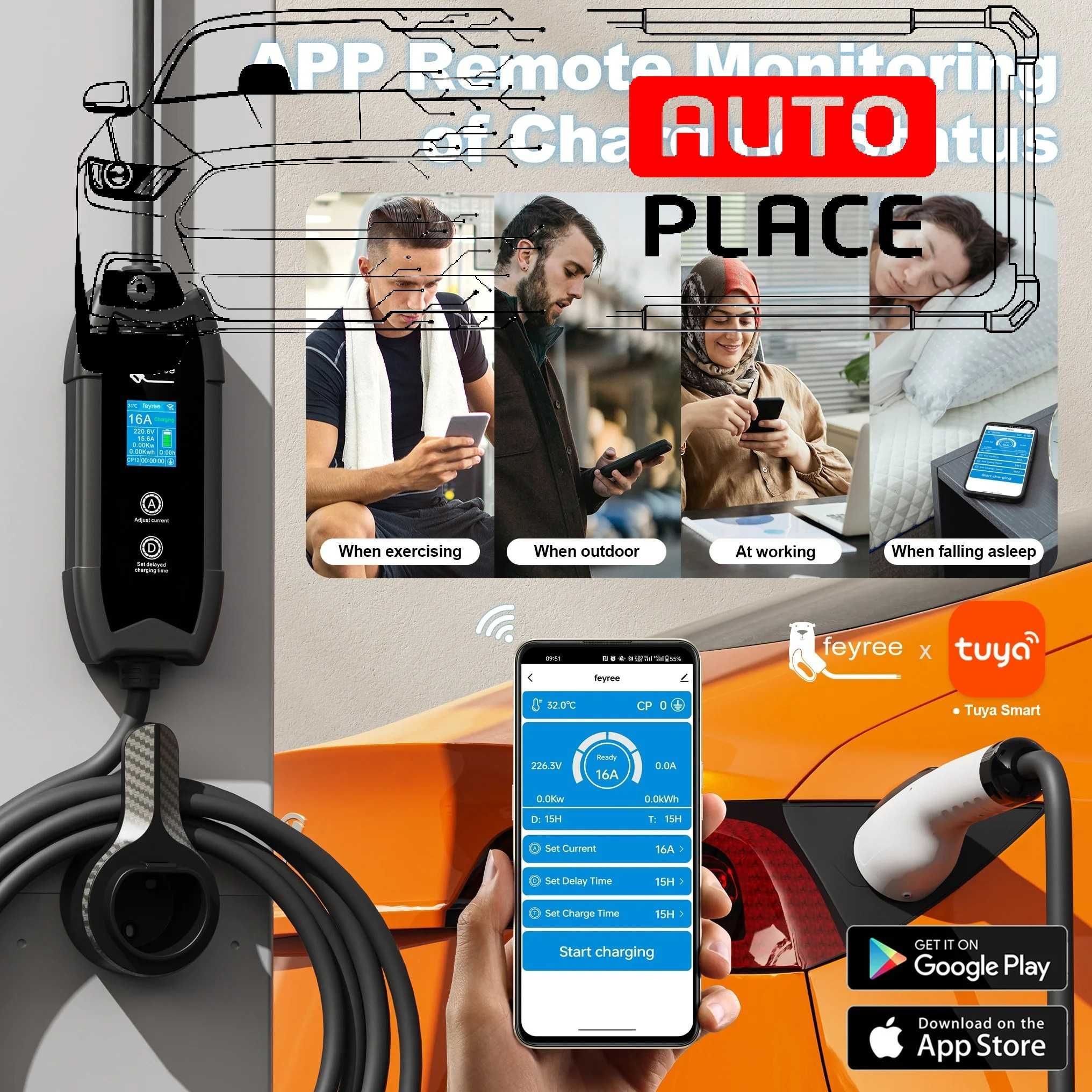 Преносимо Зарядно Feyree Cat EV-F9 Type 2  /3.5kW/ с Приложение (+APP)