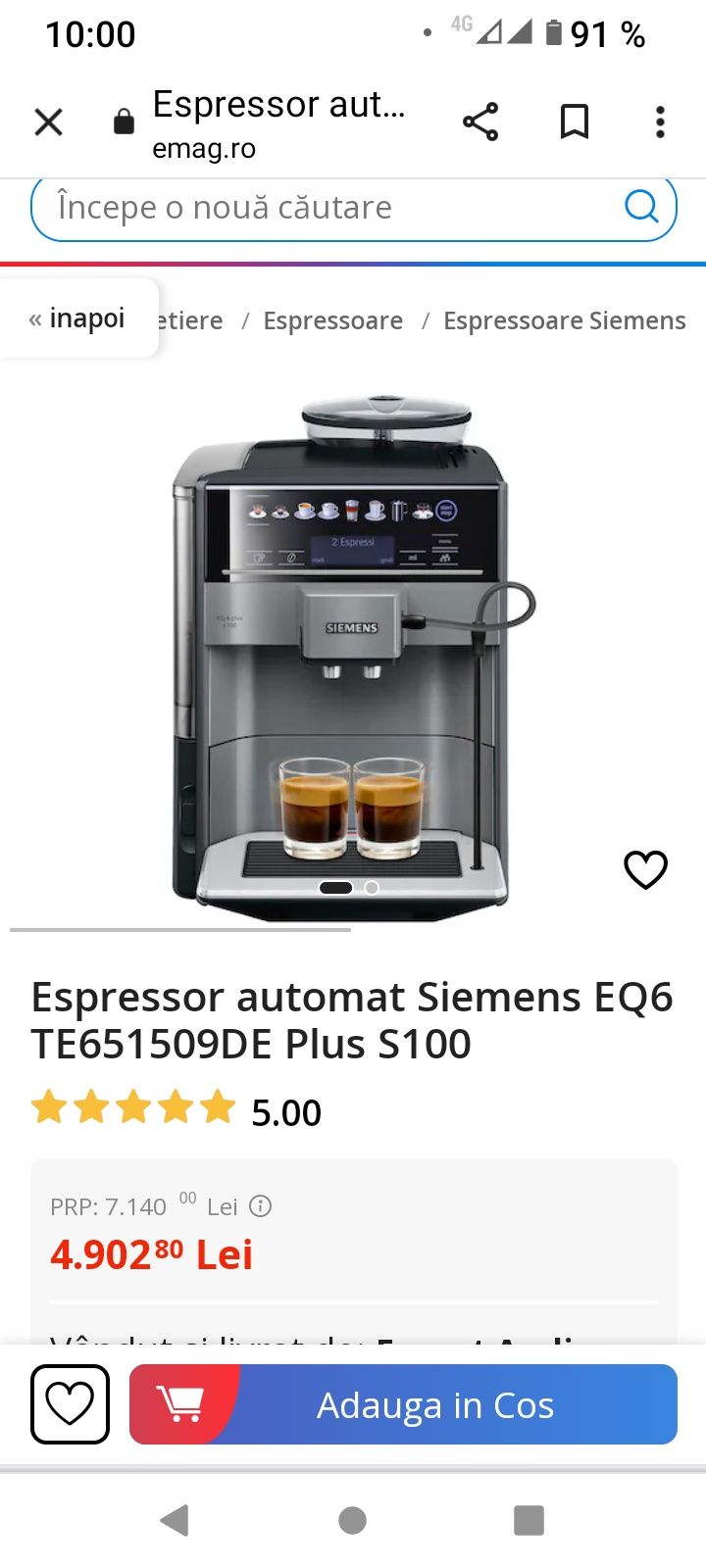 vând espressor  nespresso creatista, espressor automat Siemens