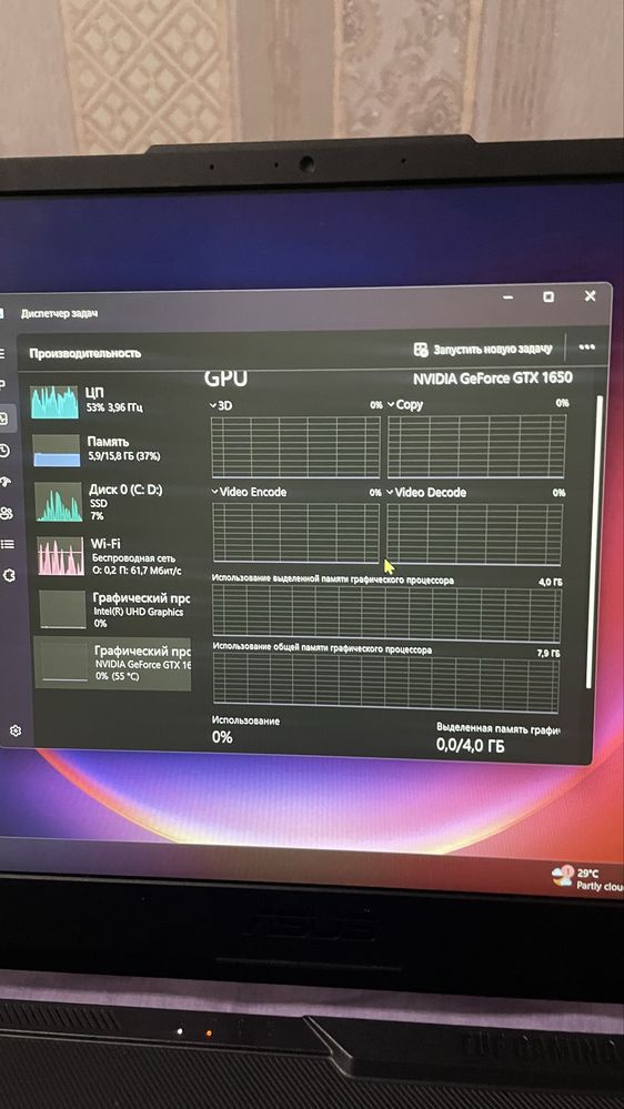Asus TUF F15. i5-10300H. GTX1650. 16/512gb