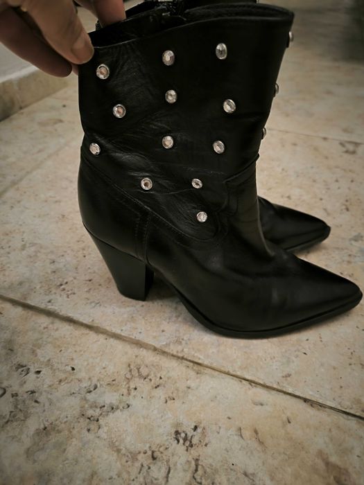 Ghete negre cu toc de 7 cm cu cristale argintii