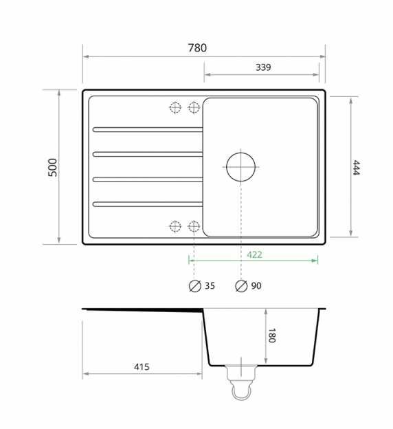 Кухненска Мивка от гранит модел Копенхаген Smart 780 x 500 mm