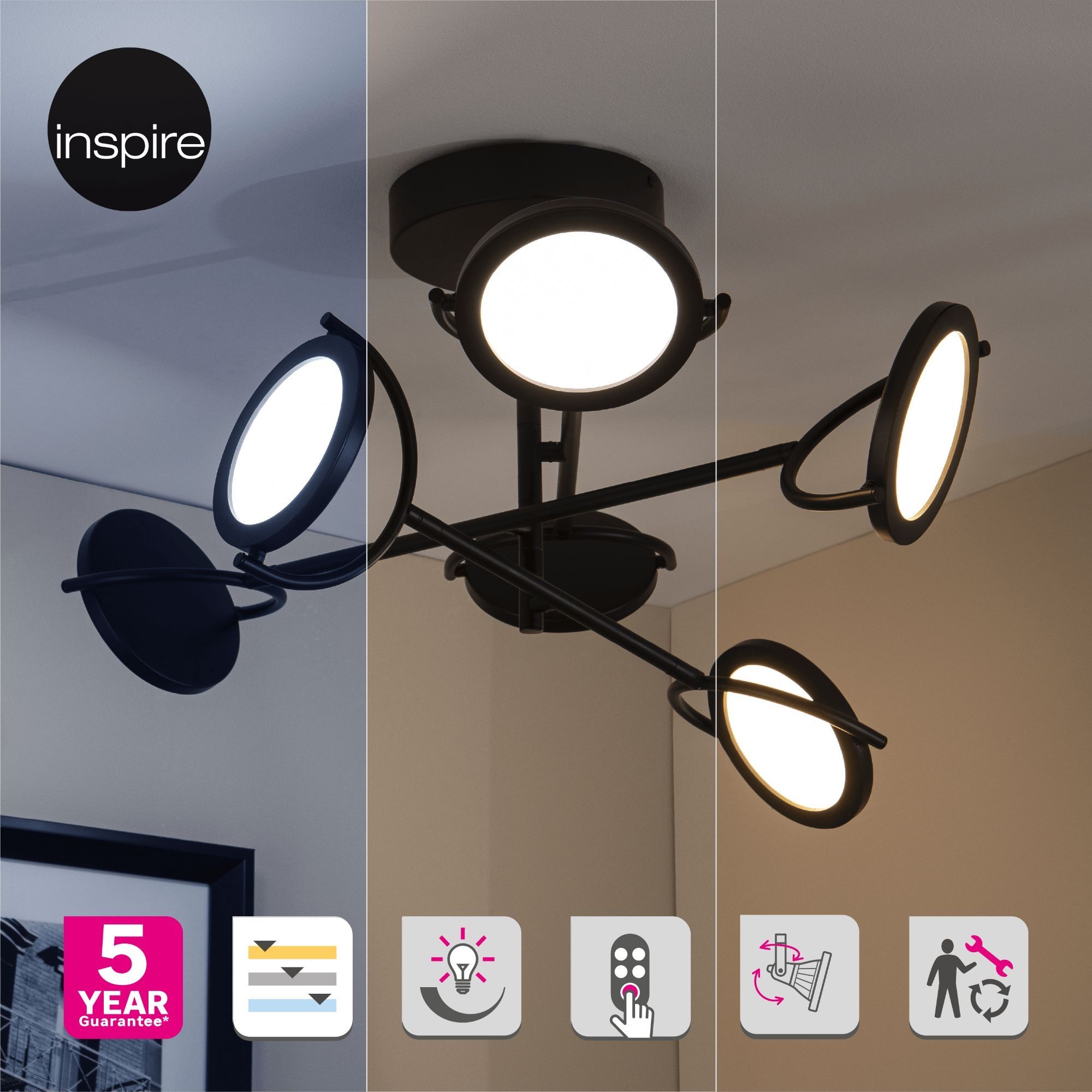 Plafoniera LED Inspire Diuna, 4224lumeni, neagra, cu telecomanda

Aces