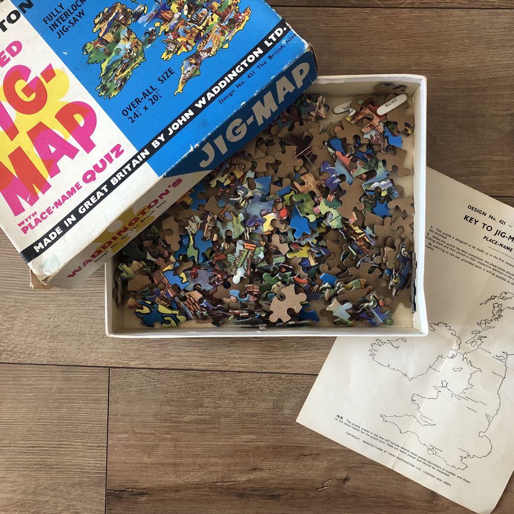 PUZZLE Vintage 1970 Jig-Map Marea Britanie Waddington | joc harta