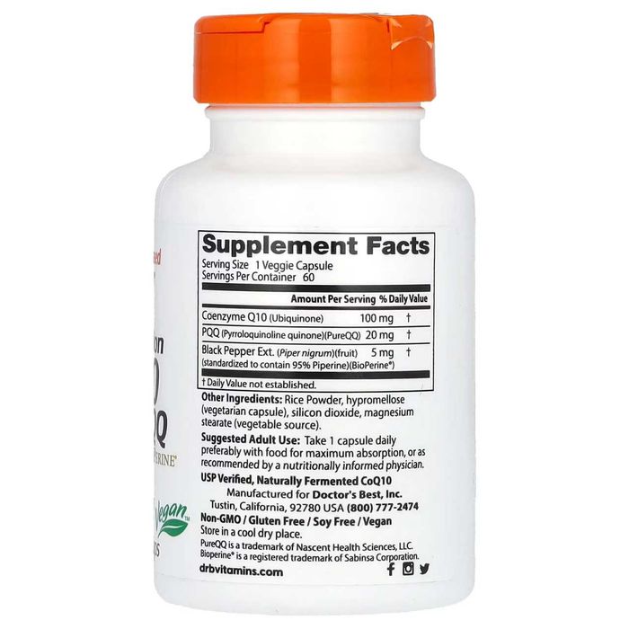 Коэнзим Q10, 100 мг, пирролохинолинхинон, 20 мг, коэнзим COQ10+PQQ