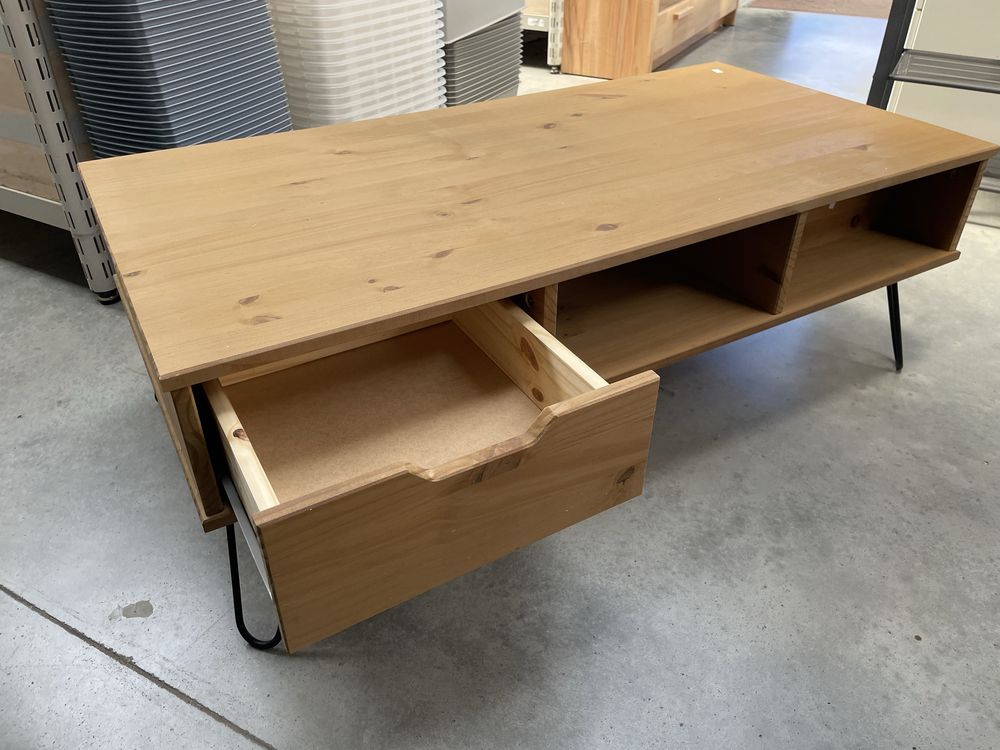 Masă cafea lemn masiv și picioare din fier  110cm x 55cm x 38cm