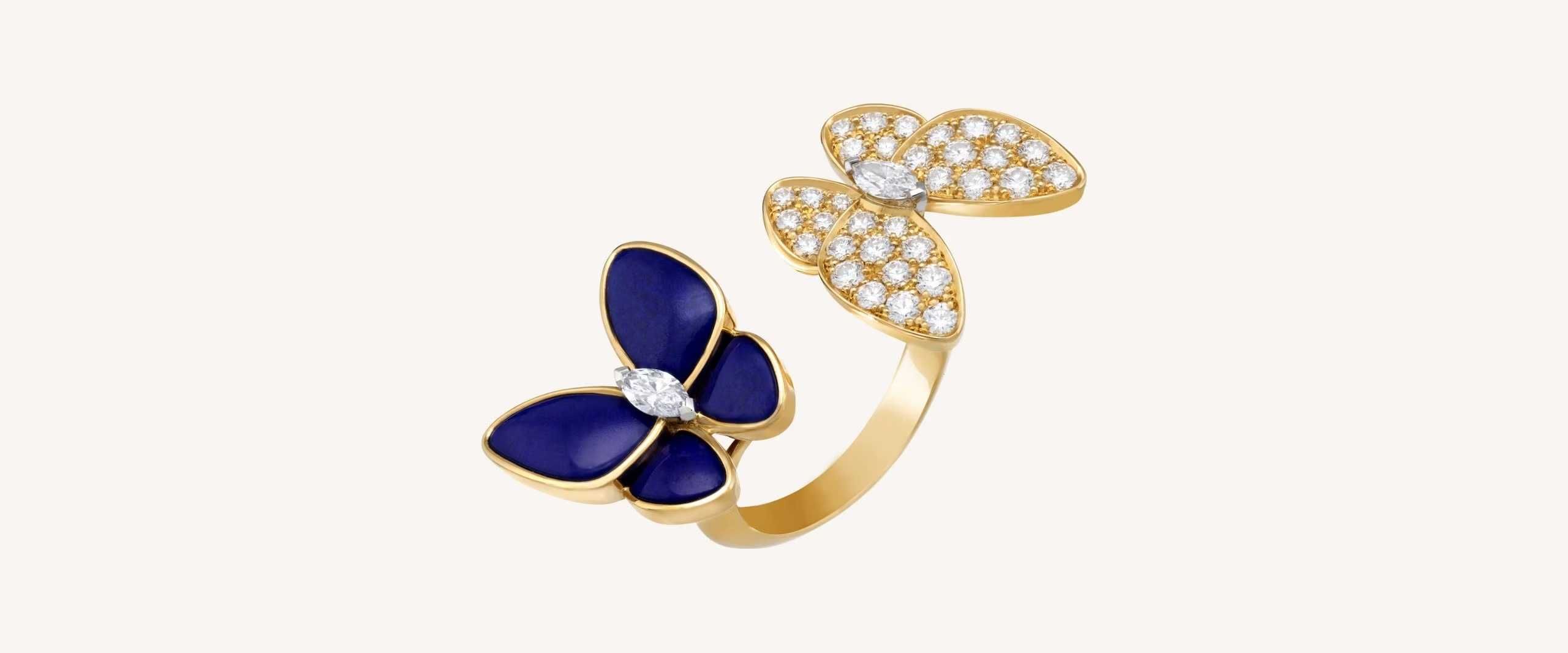 Van Cleef & Arpels VCA Gold Diamond Blue Two Butterfly Дамски Пръстен