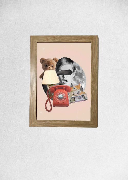 Tablou colaj retro–cu suport de perete și masă, ramă închisă sau albă