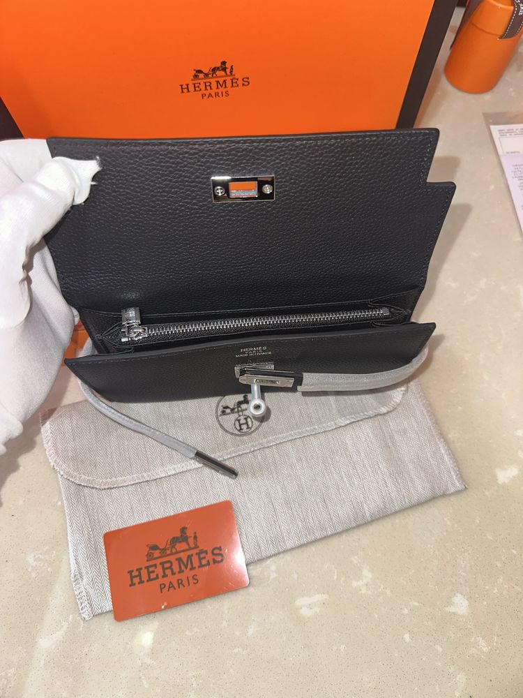 Portofel Hermes Kelly Black/Piele naturala 100%/Punga/Cutie Hermes