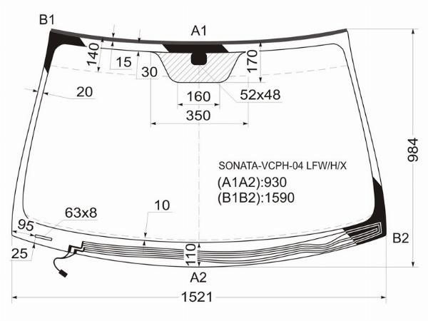 Стекло лобовое с обогревом щеток  Hyundai Sonata