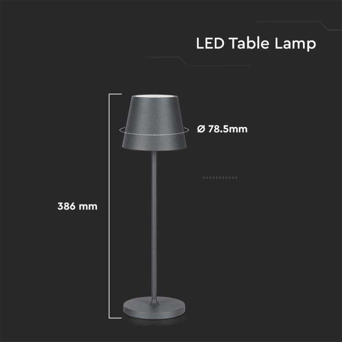 V-TAC – Lampă LED wireless reglabilă din aluminiu, gri, IP54